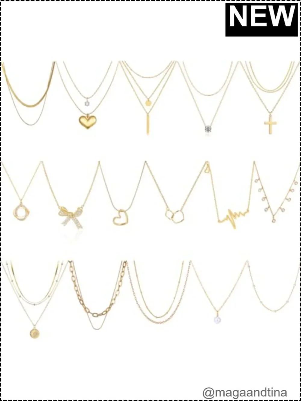 16pcs 14K Gold Plated Choker Layering Necklaces Set for Women